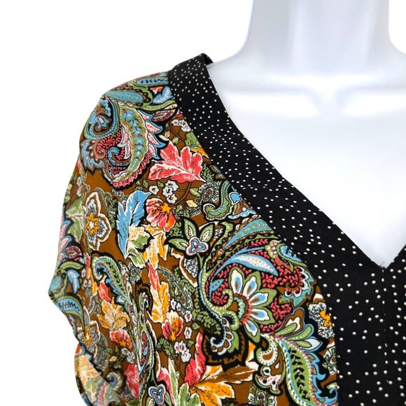DR2 Paisley Floral Print Romper V-Neck Short Sleeve Black Multi-Color Size Large - Picture 4 of 12